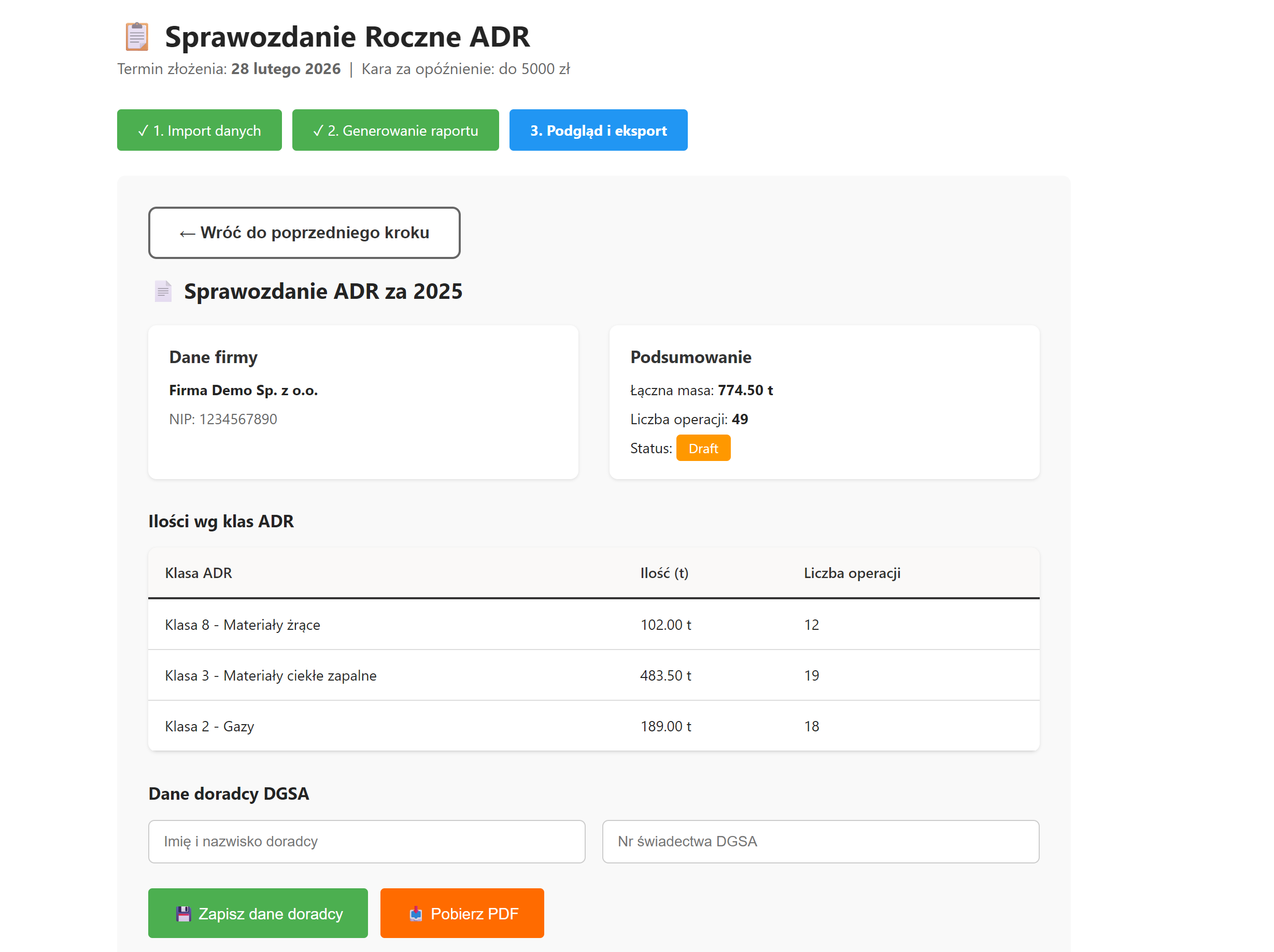 Sprawozdanie ADR - podgląd aplikacji